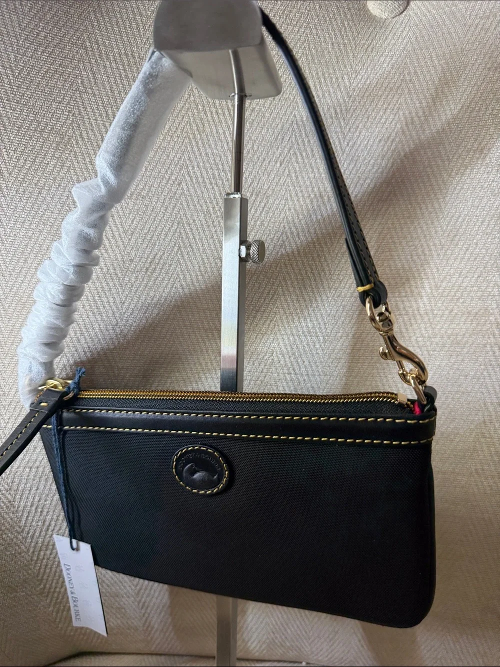 Dooney & Bourke Black Shoulder Wristlet with Contrast Stitching